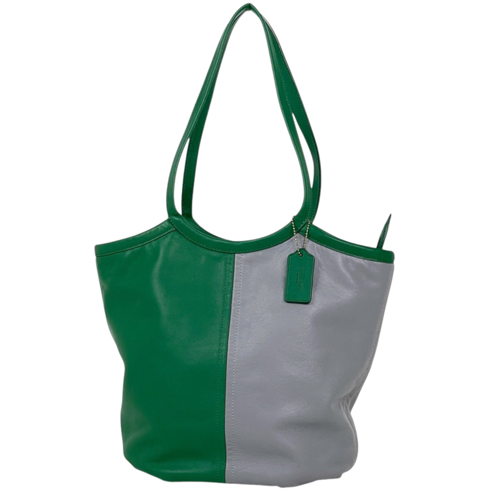 Coach tote bag, Bee color block leather, green and gray, C2594, women's. - Picture 1 of 7